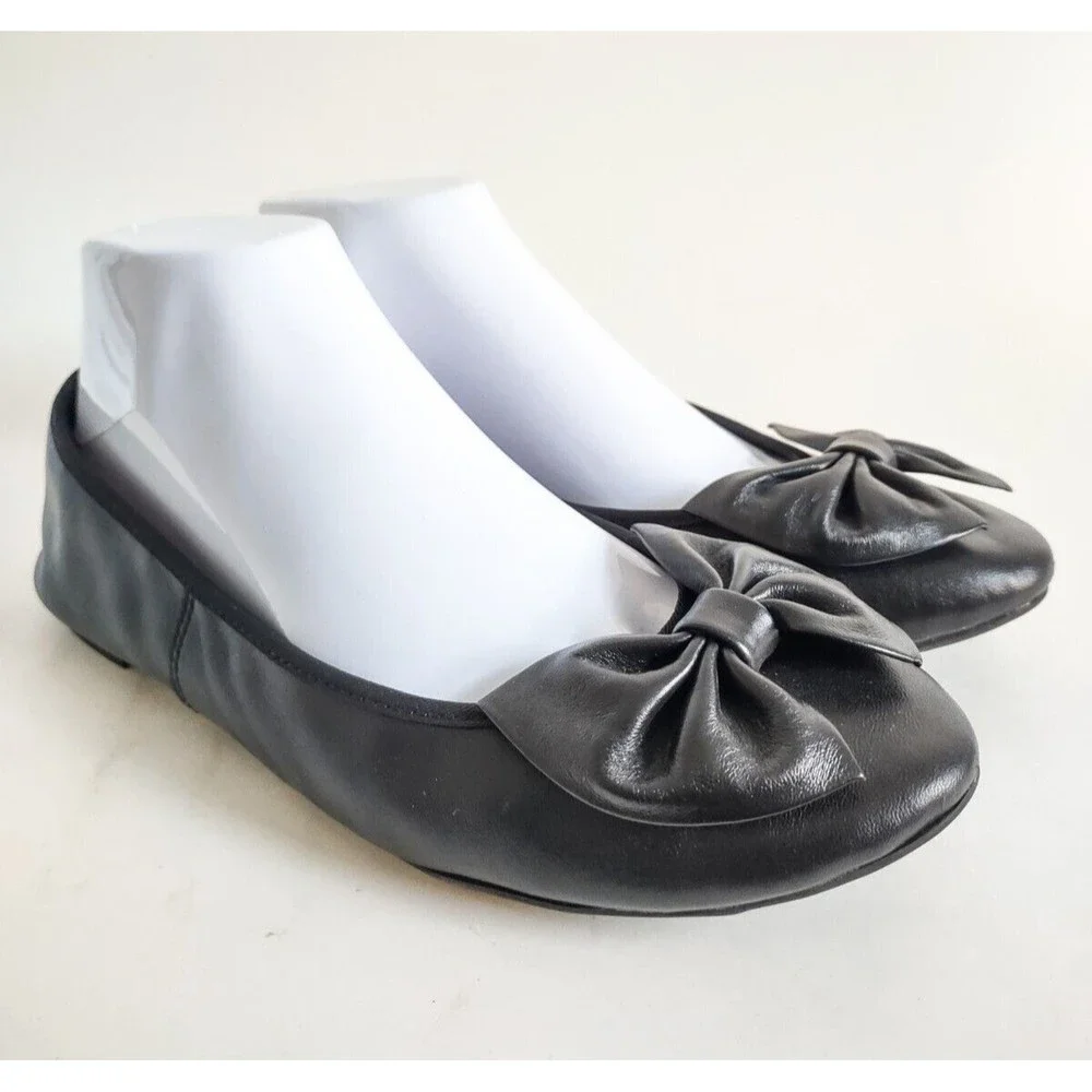 Sam & Libby Vintage Shoes Women 8 Bow Ballet Flats Slip On Black Leather Casual